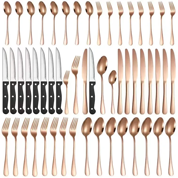 HZX Kitchen Tableware Service Cutlery gold black Steak Knives Fork Spoon luxury wedding cutlery set for Home Restaurant