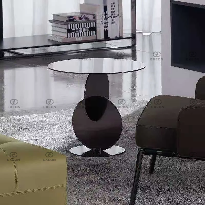 Light Luxury Modern Minimalist Black Round Black Oak Paint Living Room Combination Coffee Table Complete