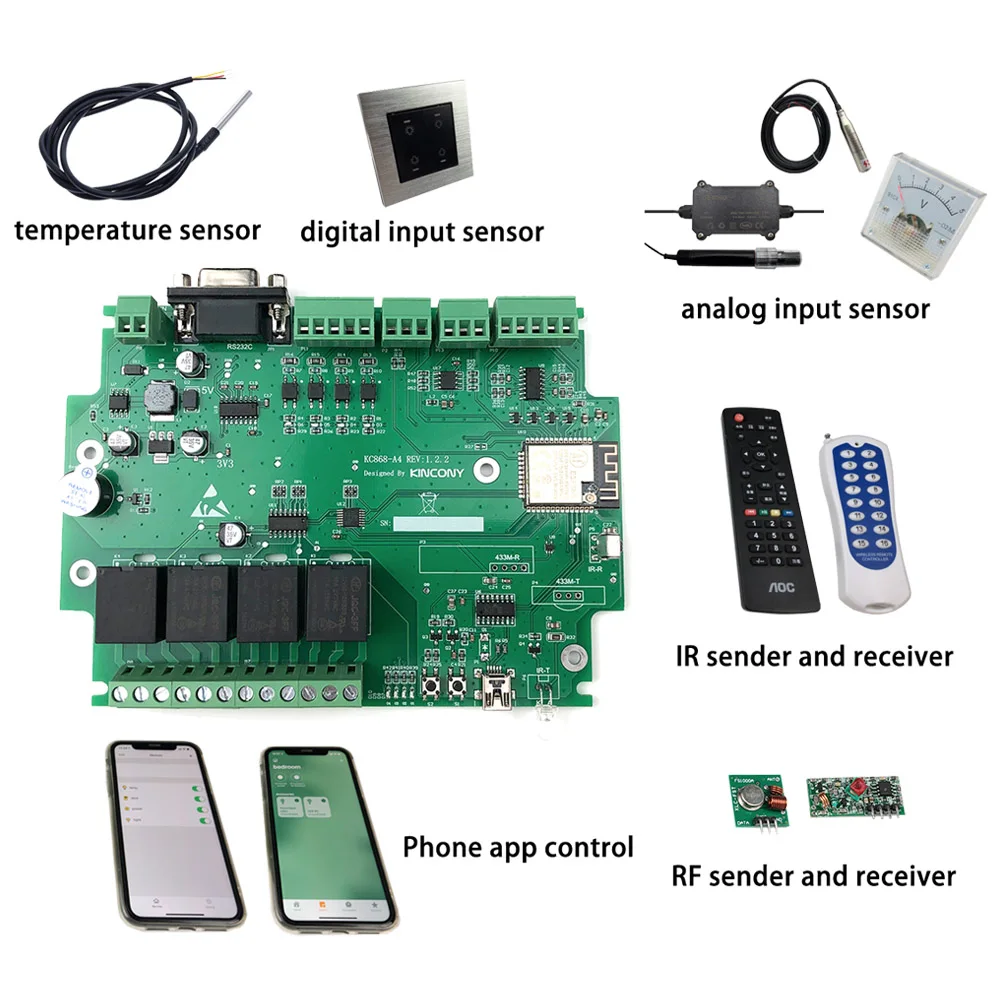 KC868-A4 ESP32 Wifi  RS232 USB Relay Module ADC DAC IR RF 433M Temperature Arduino IDE For Smart Home Automation MQTT