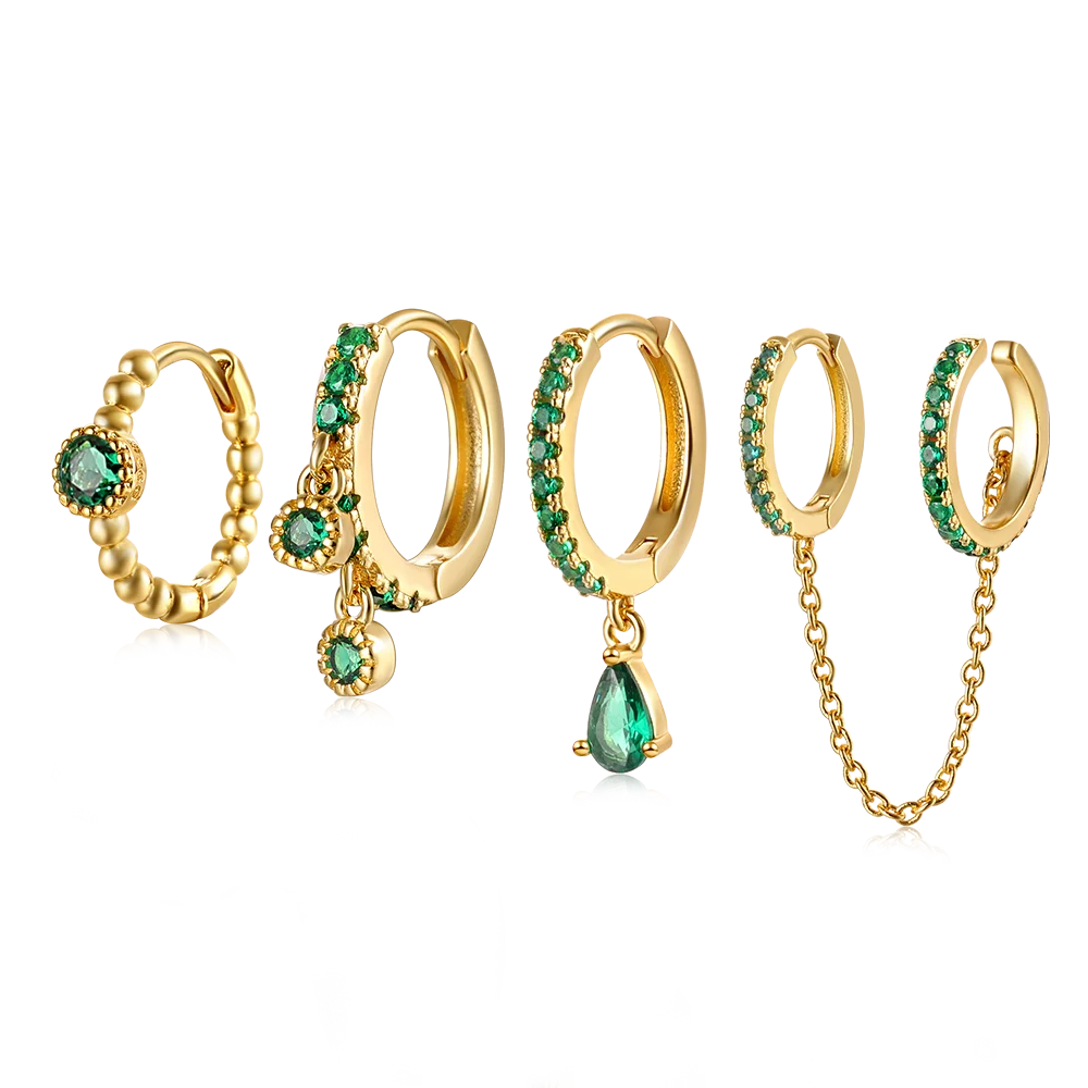 S925 Sterling Silver Green Turquoise 5a Zircon Earrings Multi-Style Combination Set Emerald CZ Stone 18k Gold Plated Earrings