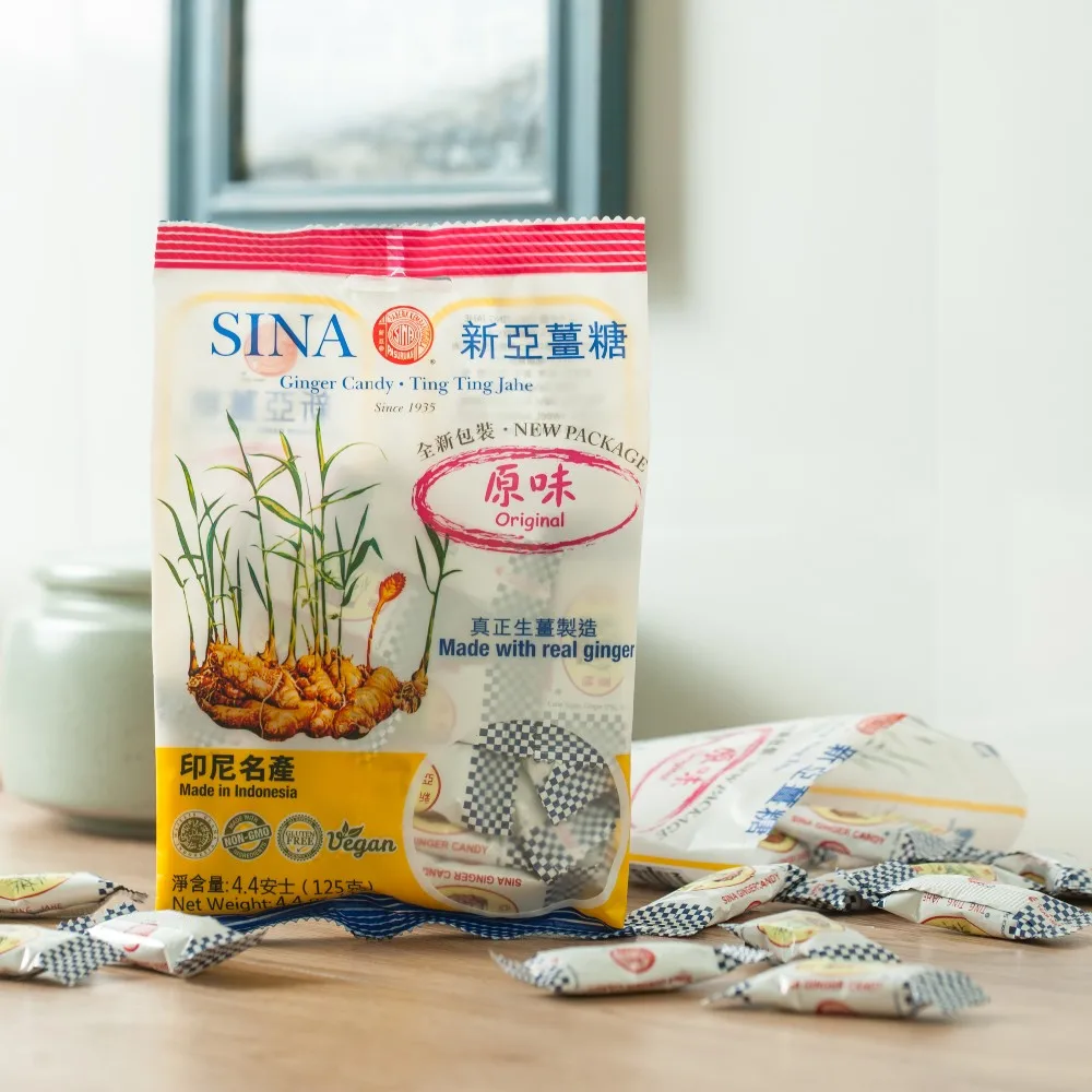 SINA Classic 125g Original Flavor Ginger Candy Fruity Soft Candy  Indonesia Ginger Chews No Preservatives Gummy Candy