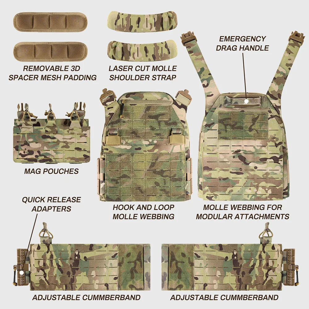PTG Tactical Equipment Fast Release Outdoor Training Chalecos Molle Camo Combat Body Protection Plate Carrier Tactical Vest