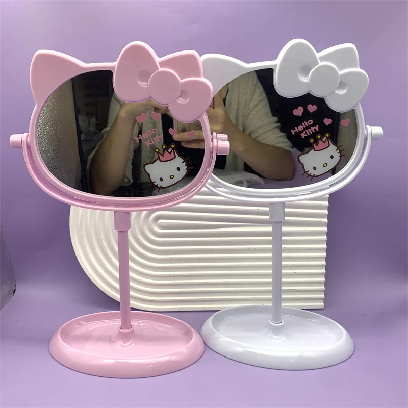 Hot Selling KT Kawaii Cat Head Modeling Makeup Mirror Multifunctional Rotating Double Sided Mirror Pink Bowknot Cosmetic Mirror