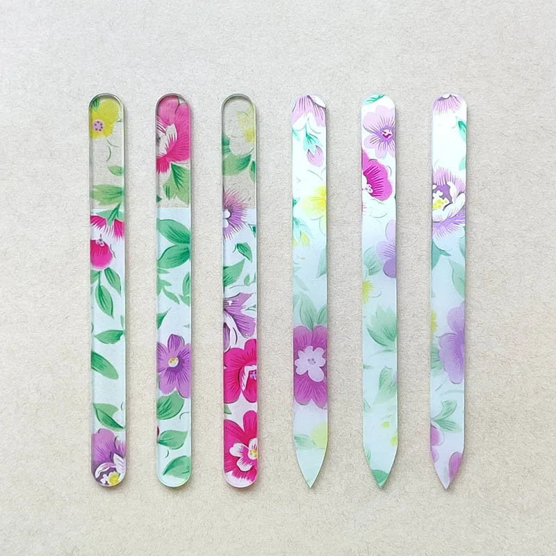 High Quality Glass Nail File with Case Double Sided Etched Glass Filer Glass Nail File Custom Nail Tool