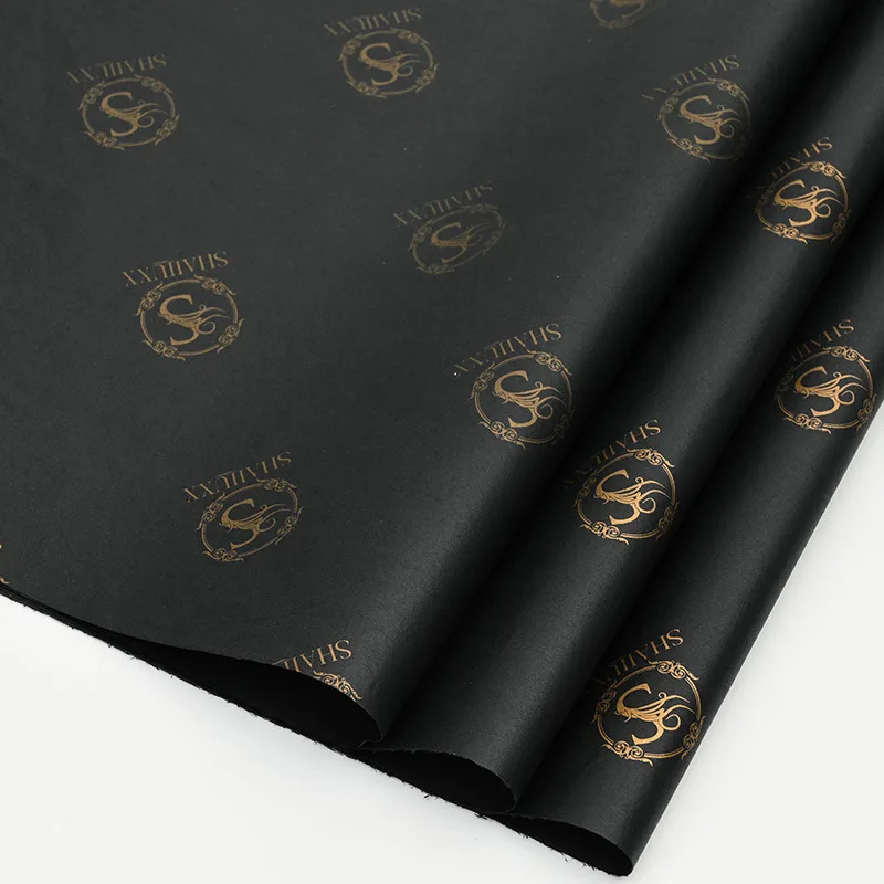 factory Cheap price Custom Gold Brand Logo Printing Gift  17/22/30 gsm Wrapping Tissue Black Paper for Packing cosmetics  gift