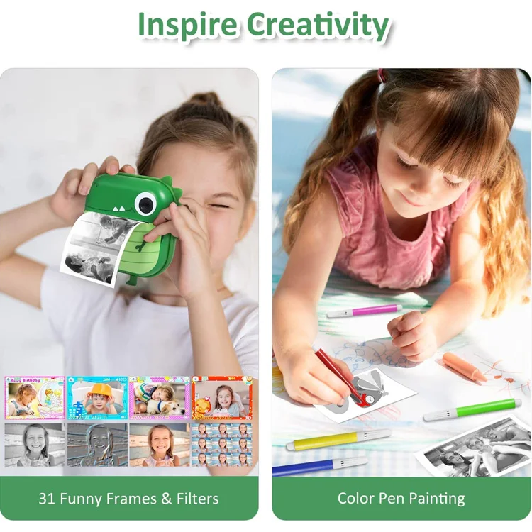 YEAH 2.4inch Children Instant Printer Camara Photo Video MINI Dual Lens Thermal Print Digital Kids Camera for Boy Gift Toy Gift