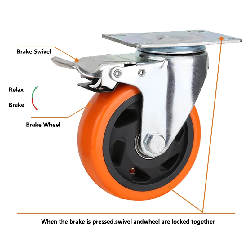 4 Inch 5 Inch Pu Table Trolley Casters Wheels Lockable Swivel Medium Duty Furniture Plastic Castor Wheel