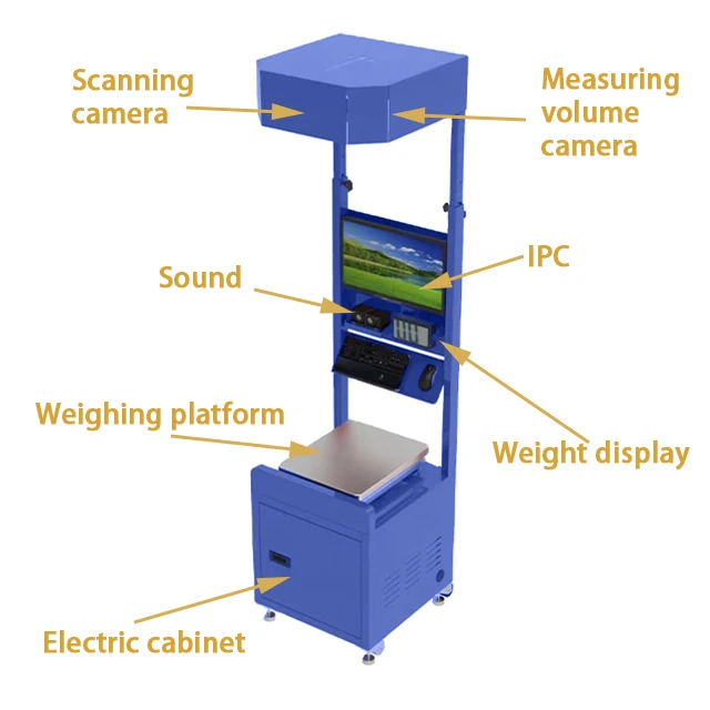 DWS sorting system package weigh scale and volume measuring static scanner