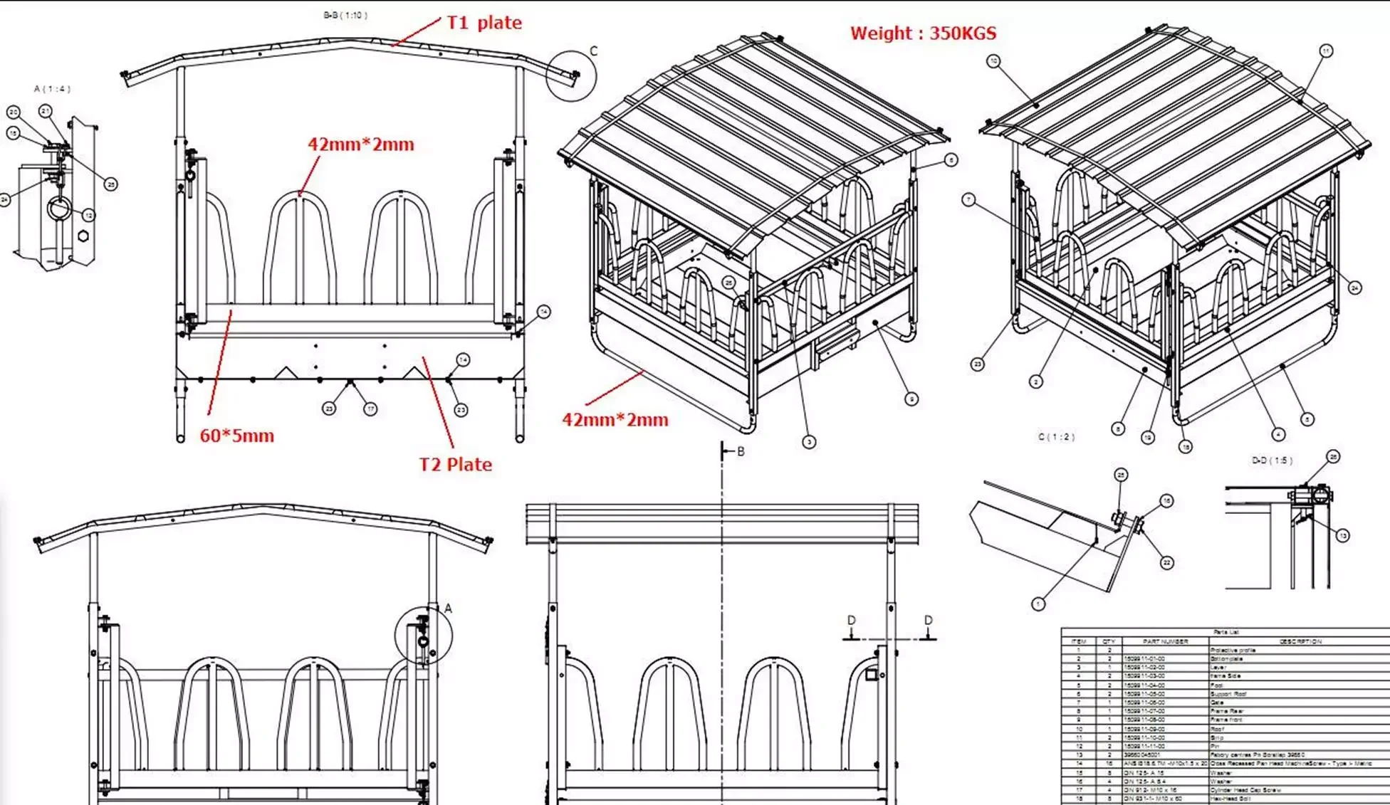 
High Quality hot dip galvanized livestock Horse cattle Hay Feeders with roof 