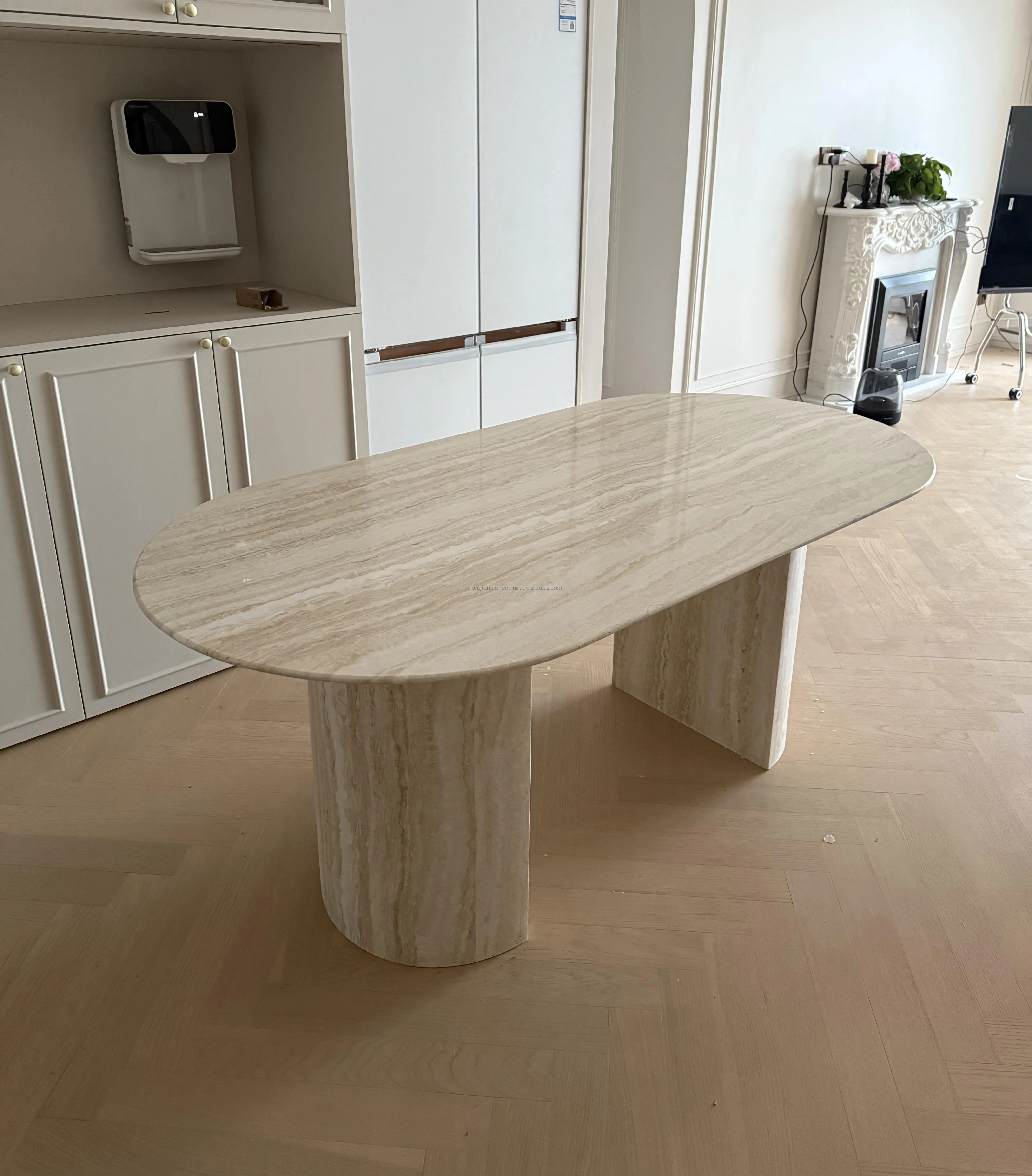 Natural Roma Travertine Dining Table Modern Home Decoration Marble Dining Room Furniture Oval Travertino Dining Table Design