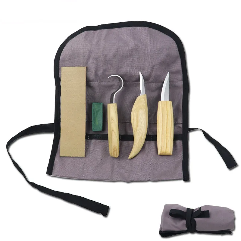 Hot Sale 5 in 1 Walnut Carving Knife Hand Carving Pattern Tool Wood Sharpener Wood Scraper Woodworking Carving Set