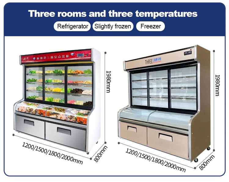 Shengxue  Luxury Three Temperatures fresh vegetable Display Showcase Refrigeration Equipment for restaurant