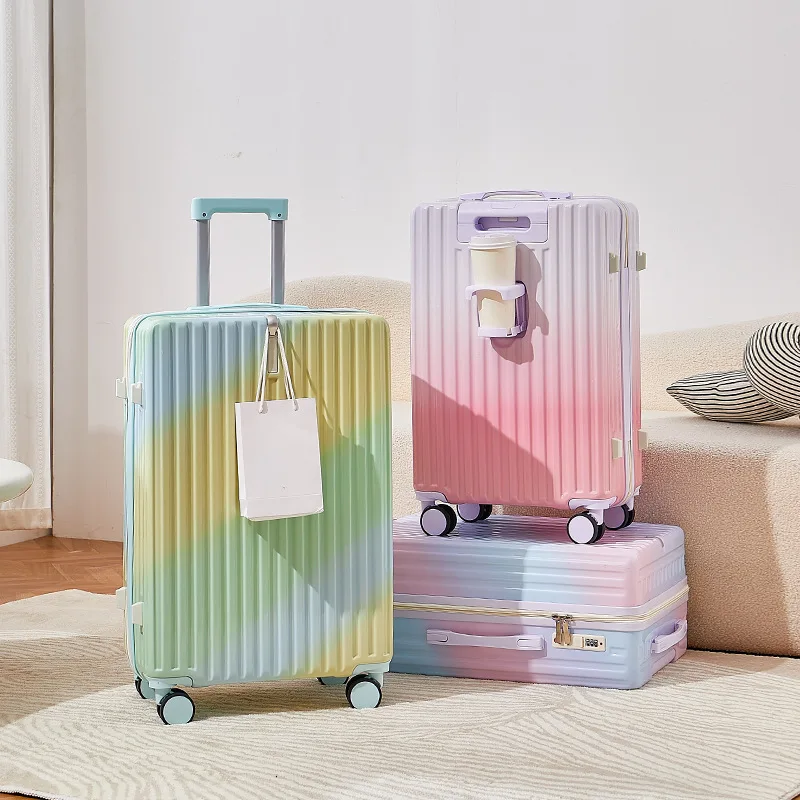 New fashion Gradient Light PC trolley suitcase Zipper frame travel cabin luggage with silent wheel trolley luggage set