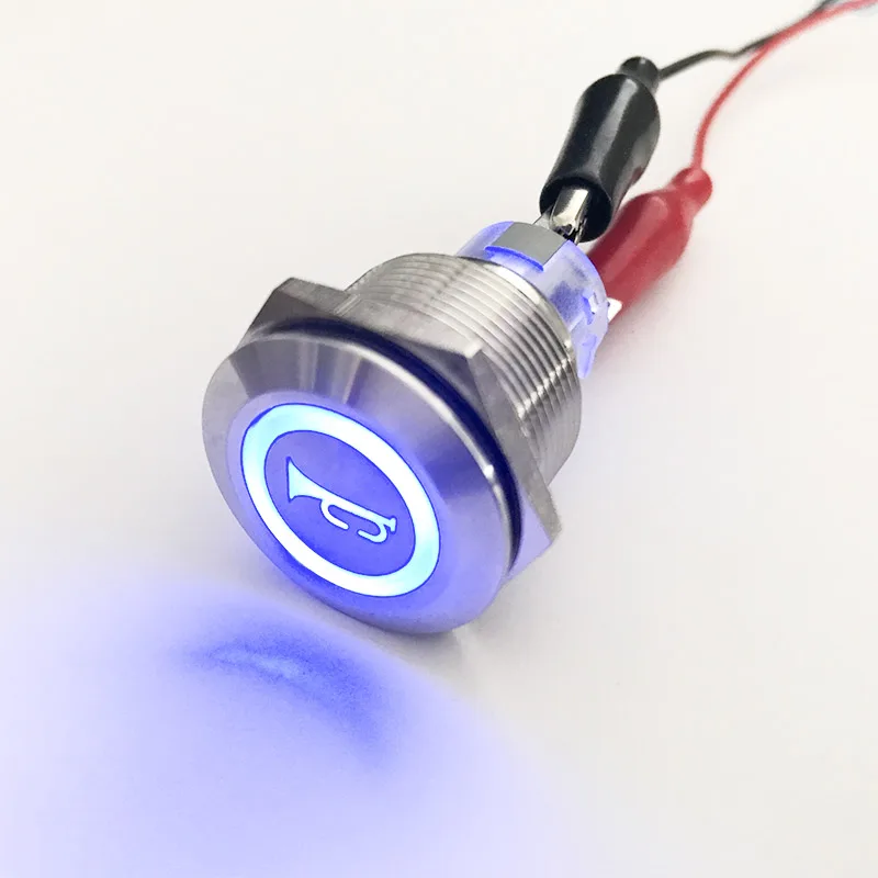 Custom laser 12v blue led ring illuminated push button maintained 22mm control light switch resettable