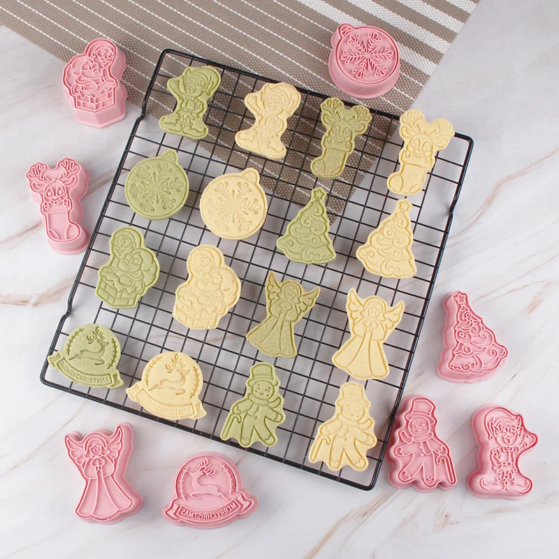 Saffron 8pcs/box Christmas tree cookie cutter stamp Set of 8 pcs cookie stamp mini cookie cutters christmas