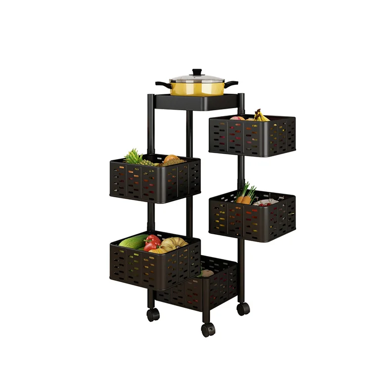 Multifunctional Storage Holders  Racks square shape fruit and vegetable rotatable Kitchen storage rotating trolley with wheels
