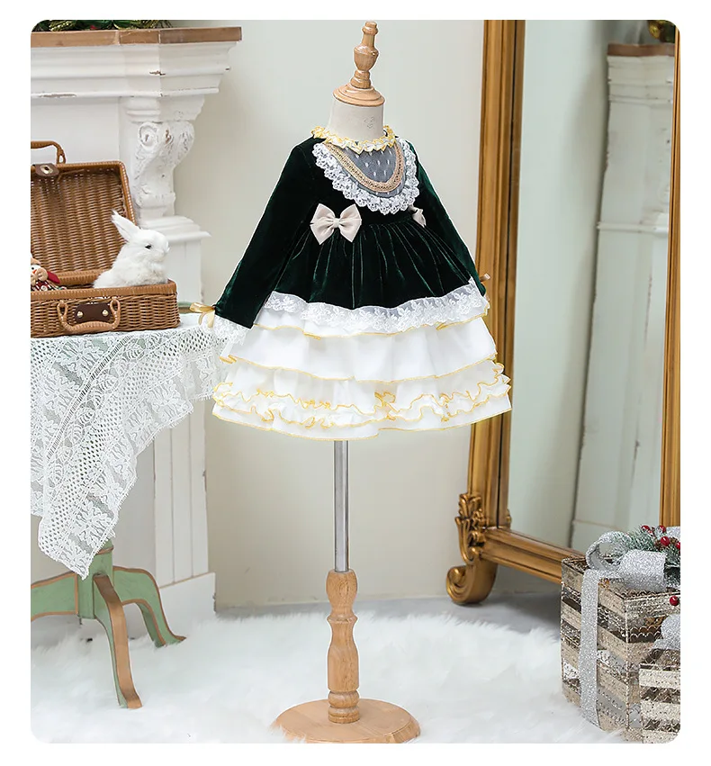 2022 Girl Lolita fluffy dress lace Princess dress Summer velvet and baby birthday dress