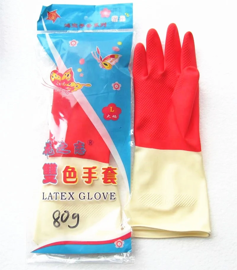 household custom logo  latex glove bicolor waterproof latex kitchen glove cleaning heat resistant food grade rubber glove