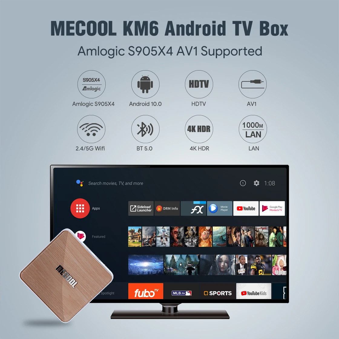 MECOOL KM6 Deluxe Оптовая Продажа Amlogic S905X4 4GB 64GB Youtube AV1 Android 10 4K Потоковое вещание игровой Смарт ТВ коробка Декодер каналов кабельного телевидения компьютерной приставки к