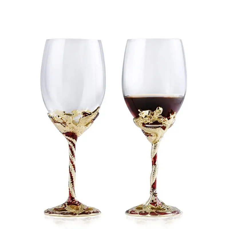 Enamel Dragon And Phoenix Crystal Red Wine Decanter With Wine Glass Sets