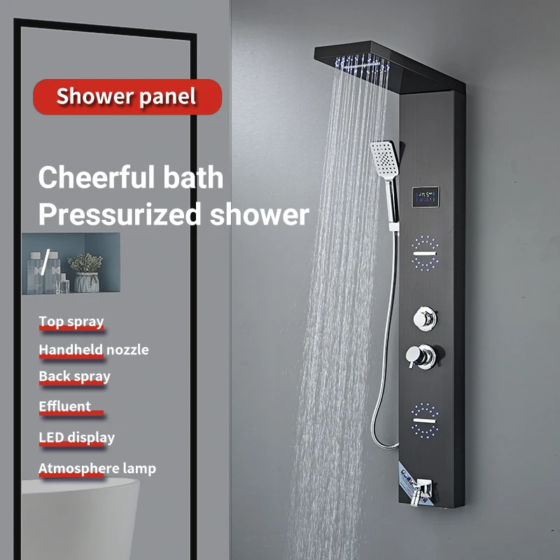 Modern LED Light Shower Panel Waterfall Rain Shower faucet Massage Jets Tub Shower Column Mixer Tap