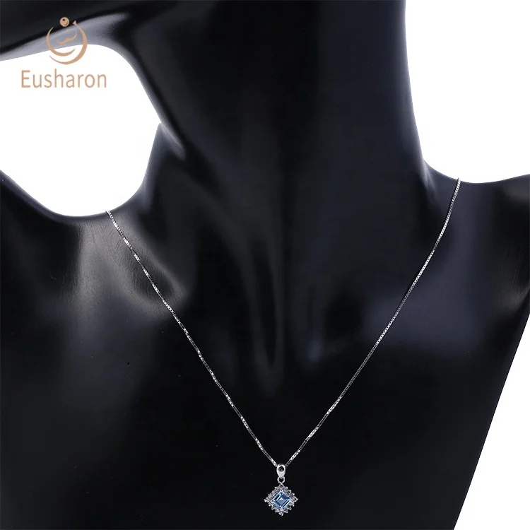 
Fashion Party Gift Jewelry S925 0.6ct Natural Swiss Blue Topaz Square Gemstone Pendant For The Bride 
