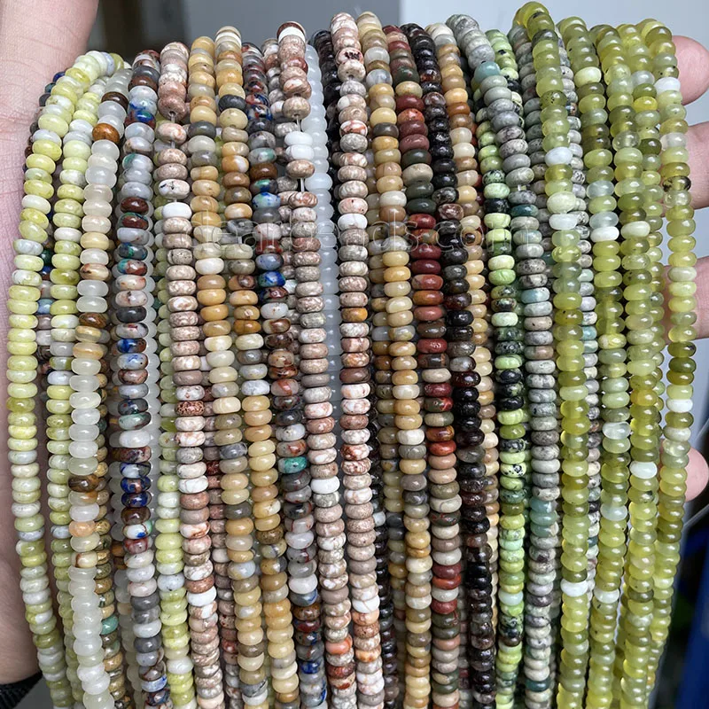 Natural Rondelle Shape Gemstone Loose Beads, Heishi Genuine Stone Rondel Bead For Jewelry Making 2x4mm