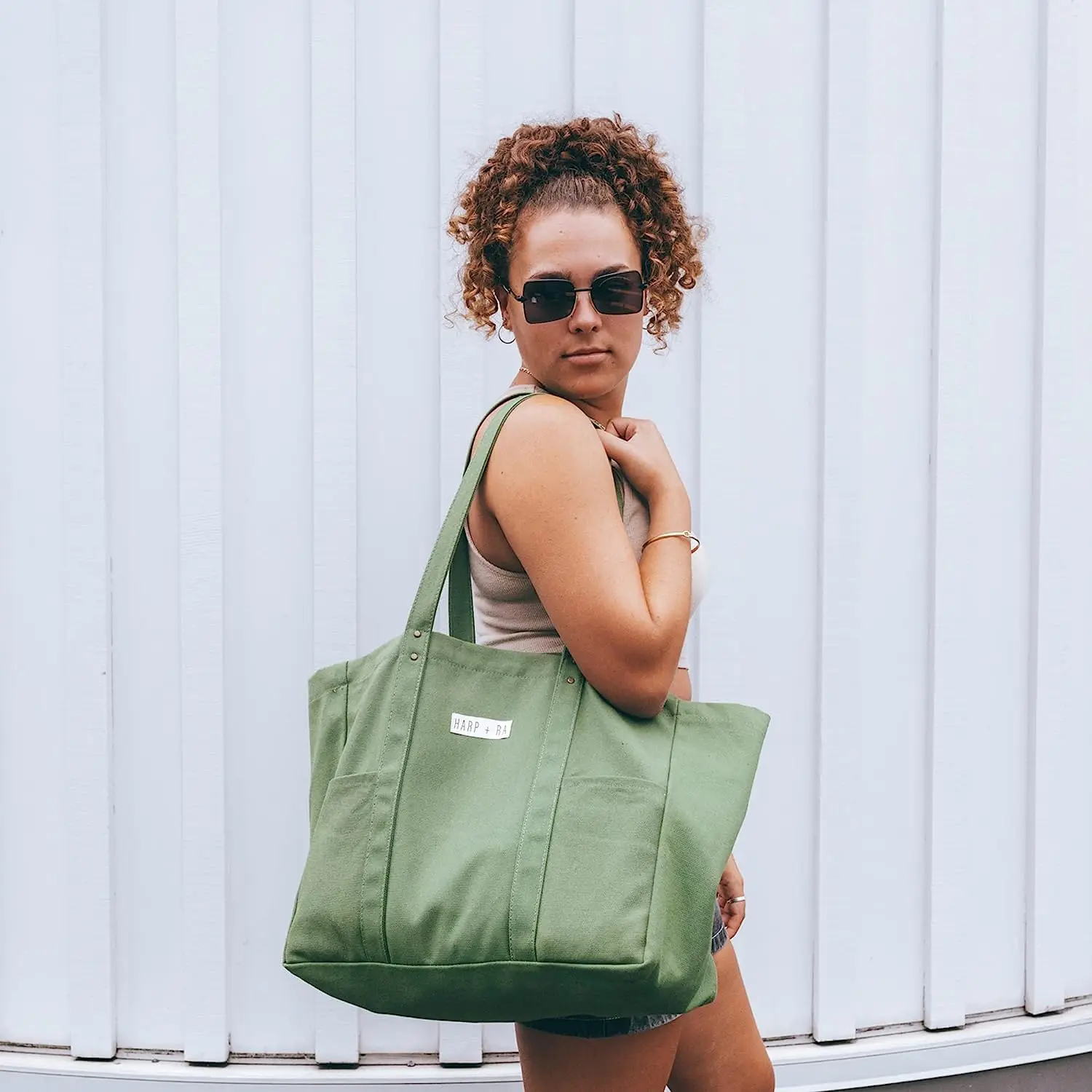 Large Canvas Tote Bag Utility Tote with 2 Front Pockets and Laptop Sleeve Teacher Bag in 16 Oz Organic Cotton