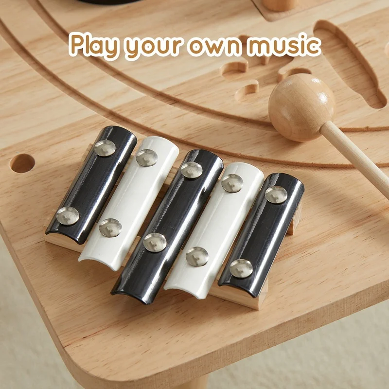 Play Kids Sensory Teaching Activity Train Table Early Education Wooden for Baby Brown Box Modern 1 Set activity game Table 18M+