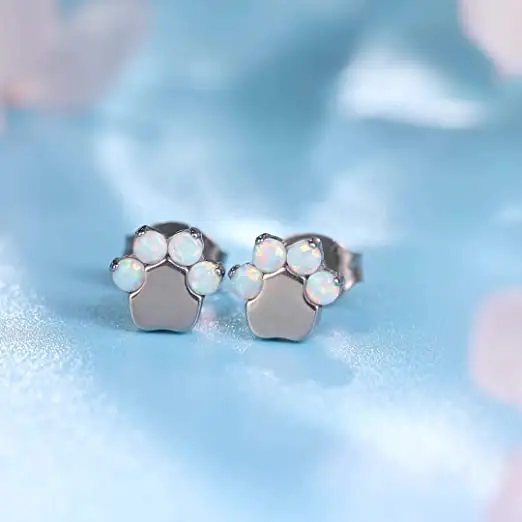Pure titanium hypoallergenic earrings Cute cat claw and dog claw double headed earrings Perforated jewelry