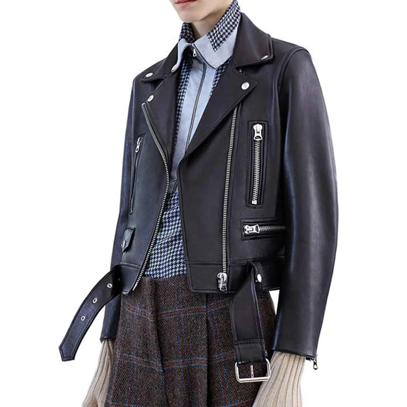 2020 New Fashion Women Autumn Winter Black Faux Leather Jackets Zipper Ladies Coat Turn-down Collar Biker Jacket