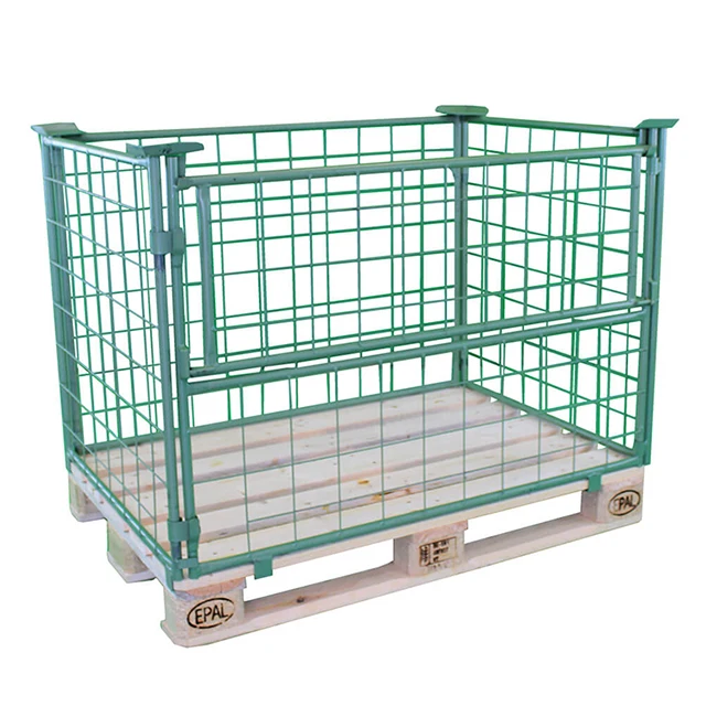 Warehouse stacking welded metal half door euro powder coated wire mesh pallet cage for sale