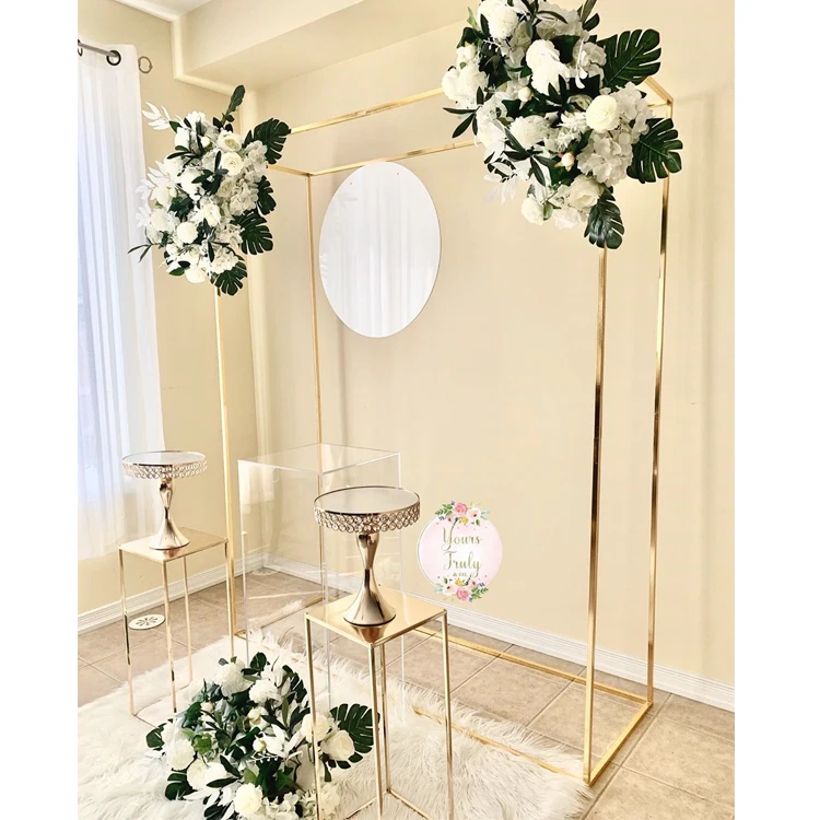 Праздничные украшения золотые геометрические сценические фоны из нержавеющей стали с сеткой для свадьбы