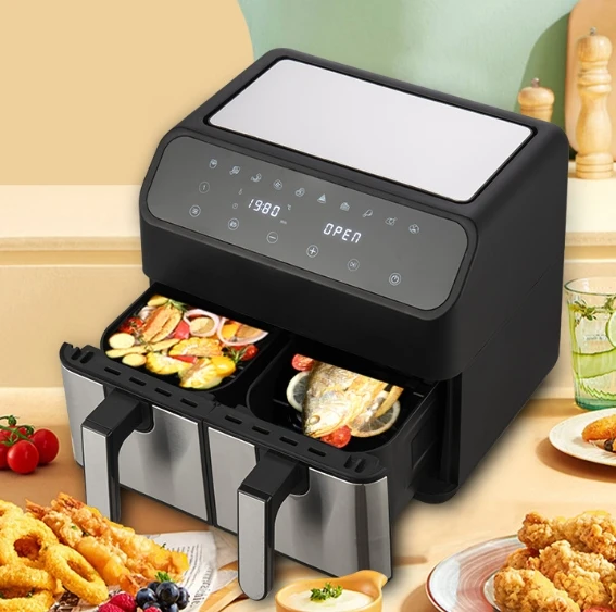 high quality air fryer Large 8 L Capacity Dual Basket stainless steel  Oil-Free  touch screen LED electric oven air fryer
