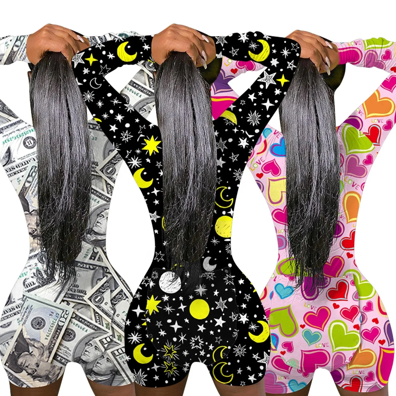 2021 Designer Adult Money Onesie Long Sleeve Sexy Wap Onsie with Butt Women Onsies Pajamas