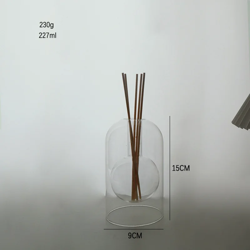 Luxury Home Decor Hand Blown clear Double Layer Scented Oil Aroma Fragrance Perfume Borosilicate Glass Bottle Reed Diffuser