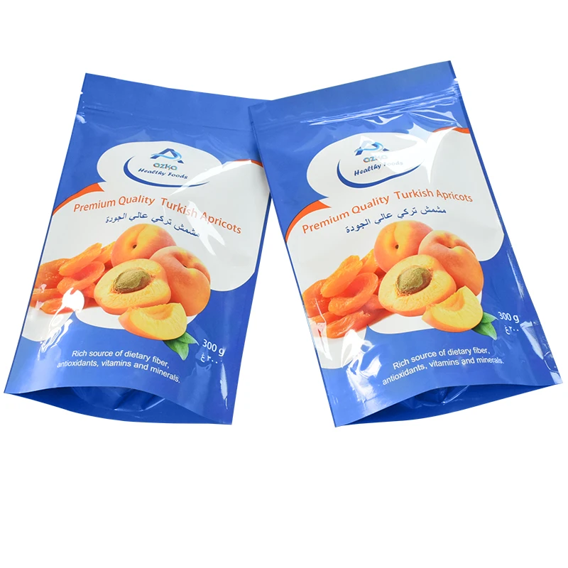 Customized Glossy Printed Apricot Food Packaging With Aluminum Foil Stand Up Pouch Bags