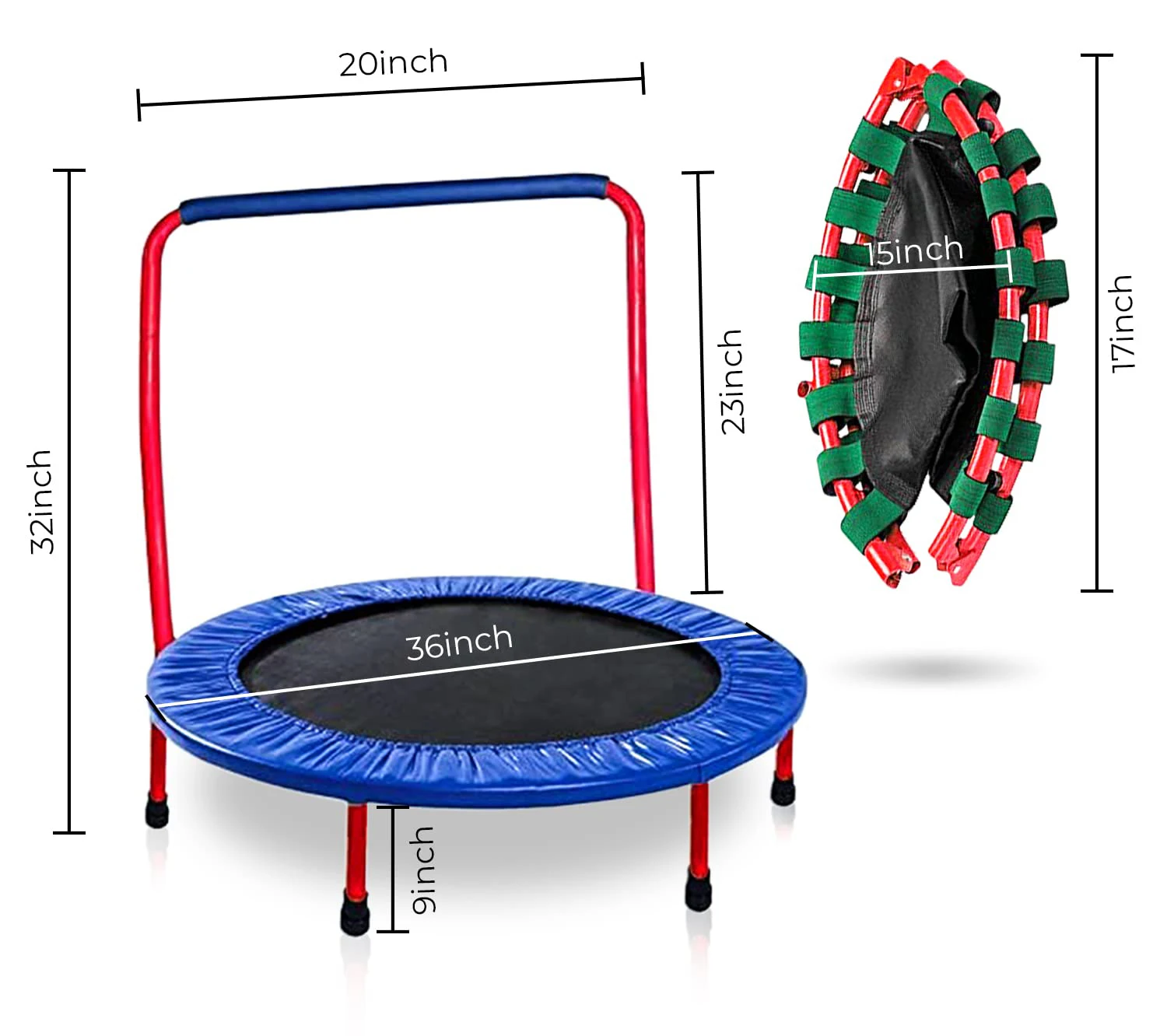 Round Kids Adults Trampoline With Handle Bar Fitness Foldable Pad Outdoor Exercise Home Toys Jumping Bed For Workout