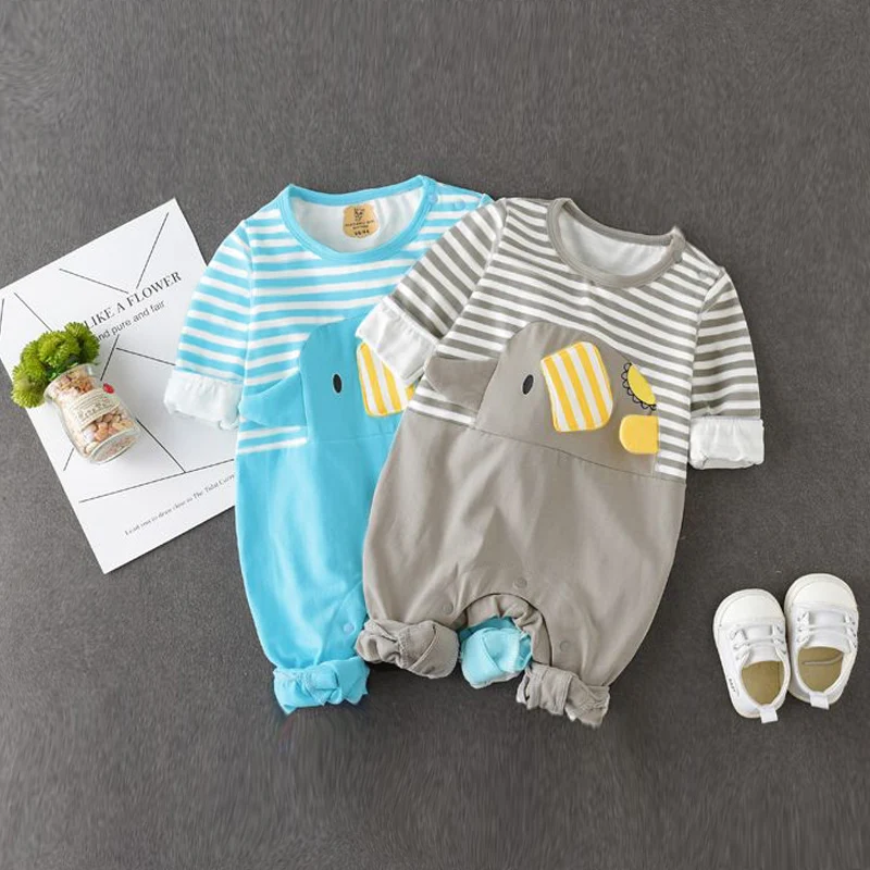 New Autumn Baby Newborn Baby Rompers Long Sleeve Cartoon Casual 3D Elephant Clothes Boys Cotton Jumpsuit High Quality 3-18M