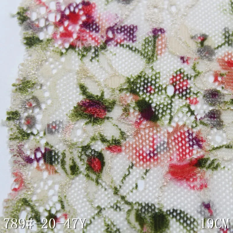 Wholesale 2025 Fashion Underwear Accessories 19cm Wide Stretch Colorful Flower Elastic Spandex Printed Soft Lace Trim for Women