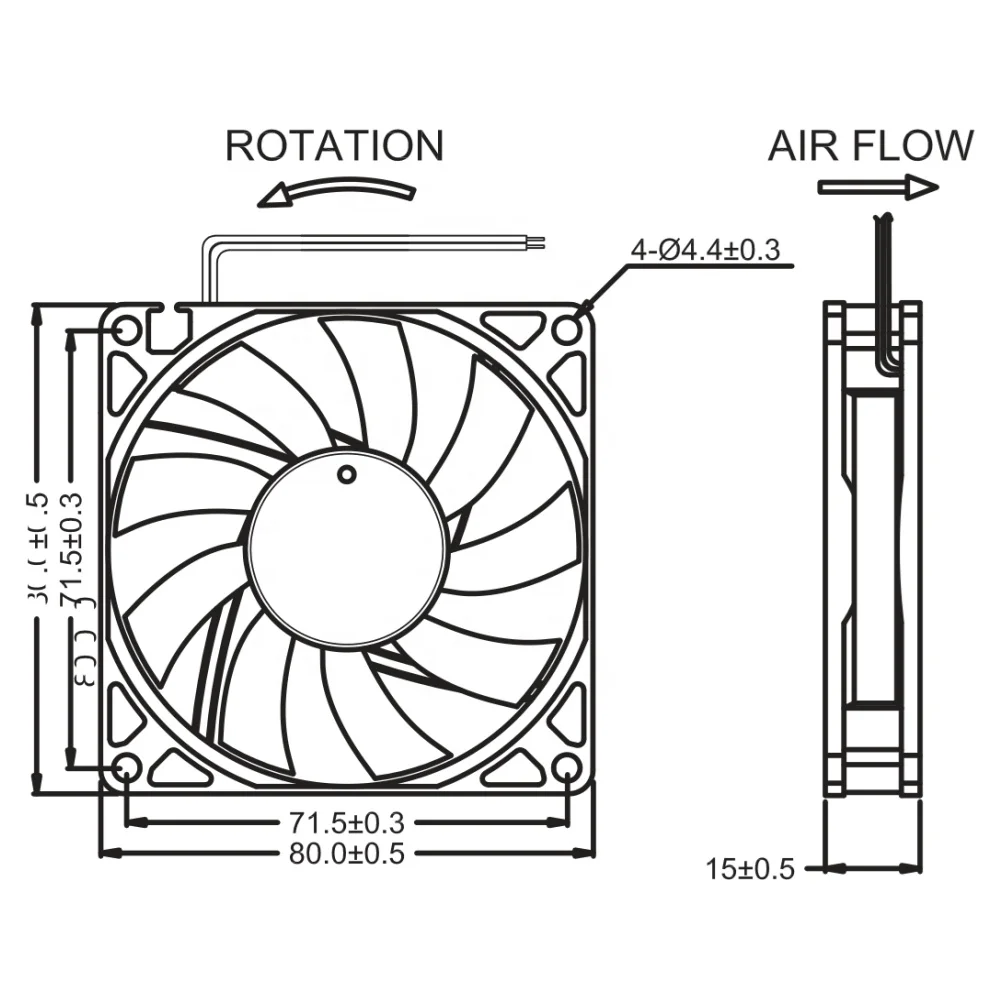 GX8015 12V/24V 80x80x15mm MEIXING DC Axial Fan Ball Sleeve Plastic Case Plastic Fan Blade Back High Speed Cooling Radiastor Fan