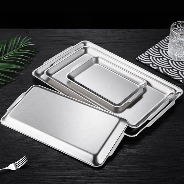 OEM/ODM Restaurant Home Kitchen Rectangle Snack Dish Gold Stainless Steel Food Tea Coffee Plate Serving Tray