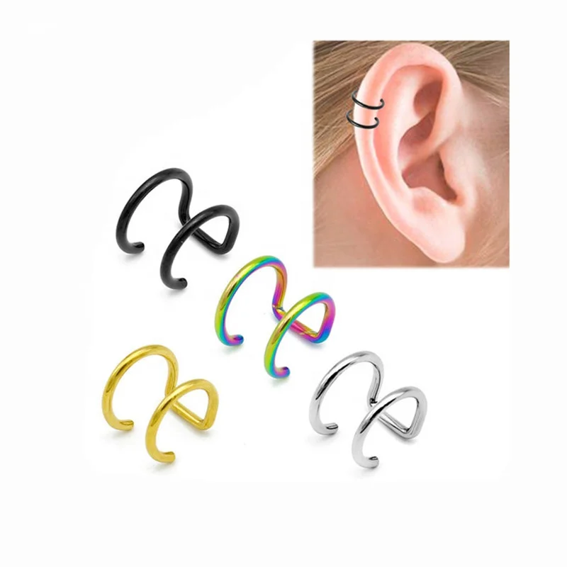 popular unisex body jewelry labret faux lip ring ear cuff clip none piercing ear helix tragus fake earrings hoop