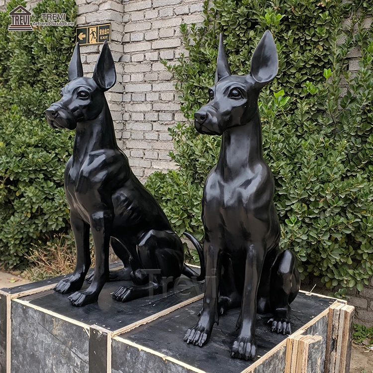 Уличное украшение современная статуя большая бронзовая скульптура doberman черная металлическая собаки