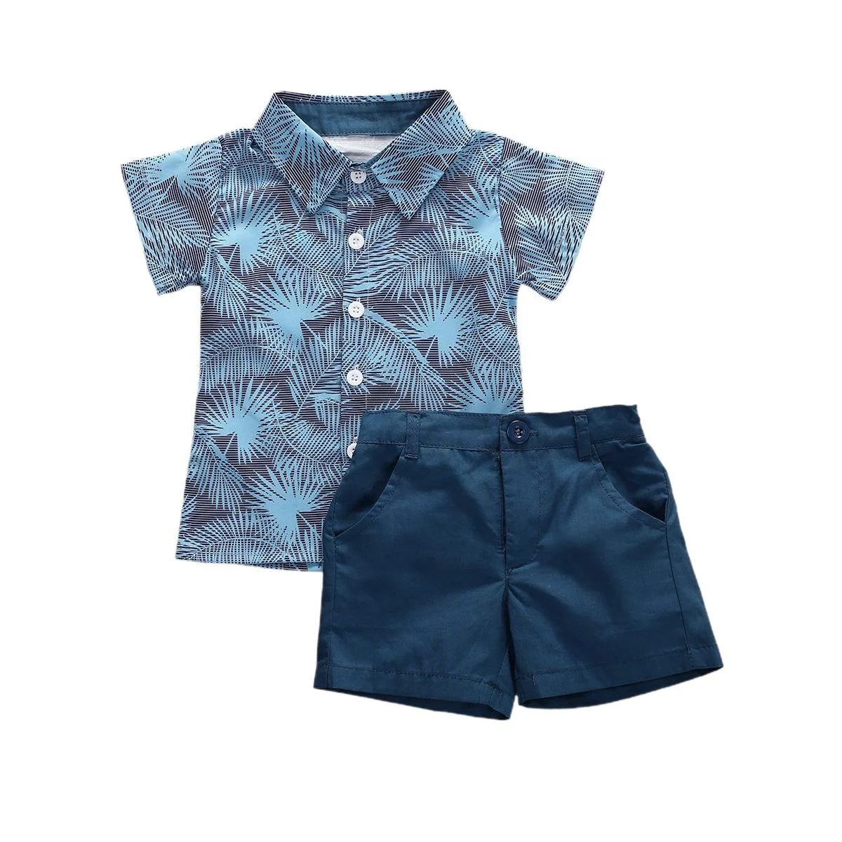 Fashion Baby Boys Tree Leaves Summer Short Sleeve T Shirts Tops And Blue Shorts 2 pieces Little Boy Clothing Set