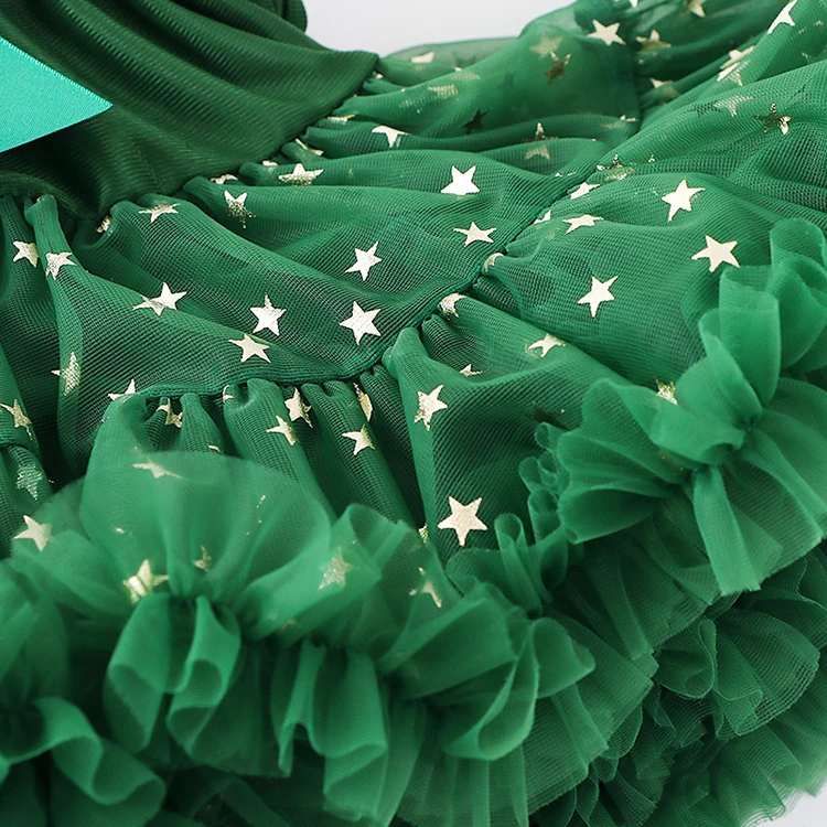 Toddler girls green star print skirts princess dance ballet tutu ball dress party holiday evening bow fluffy tulle ball skirt