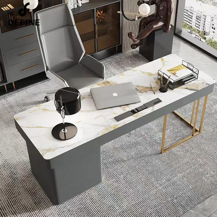 B Wooden Luxury Office Table Office Furniture Modern Luxury Design White Marble Home Office Desk With Side Board