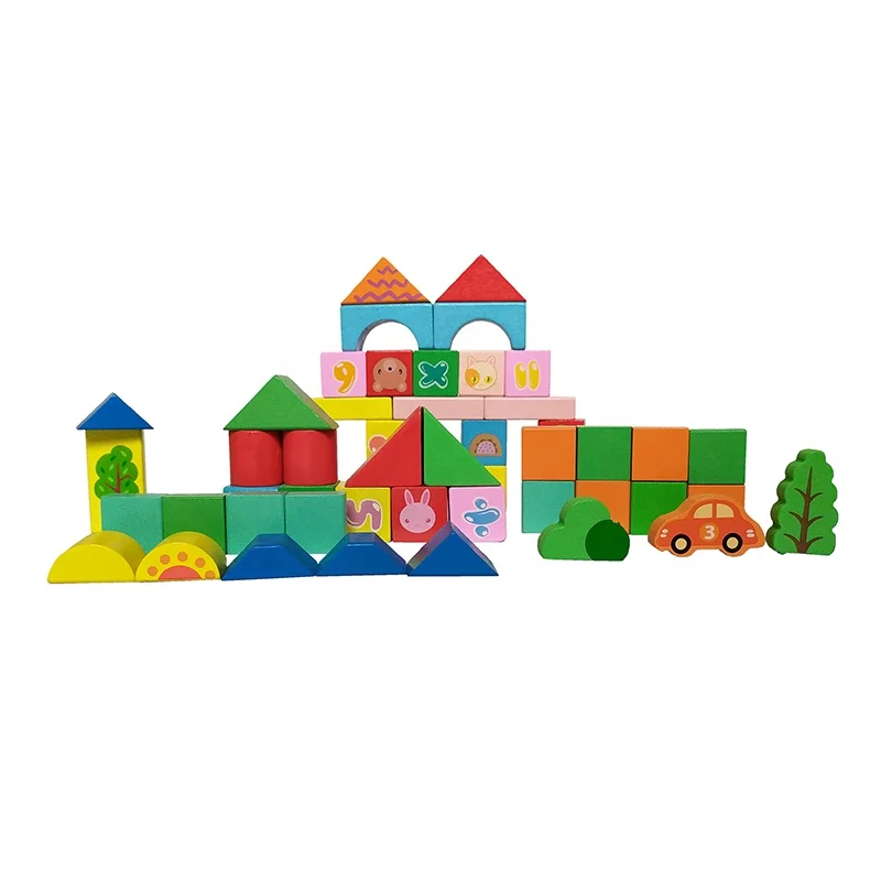 52PCS Wooden Blocks Toys For Kid Creative Solid Wood Build Toys For Children Wooden Building Blocks For Toddler