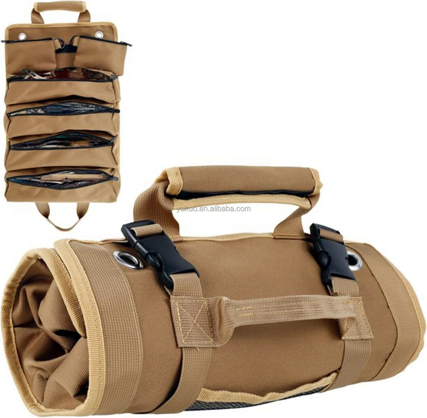 Heavy Duty Wear proof Hardware Wrench Roll Up bags Canvas Tool Roll Up Organizer with Detachable Pouches