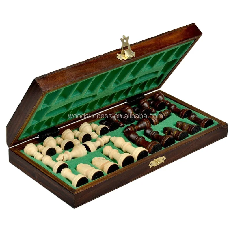 Wooden magnetic felted chess game set wooden chess board interior storage chess pieces foldable chessboard
